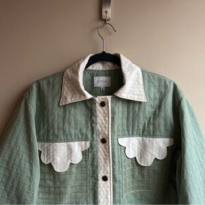 Sage Quilted Bomber Jacket with Cream Trim